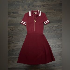 Michael Kors Burgundy Sweater Dress with Striped Collar